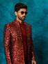Men's Red Jacquard Indo Western With Maroon Viscose Kurta Pant Set